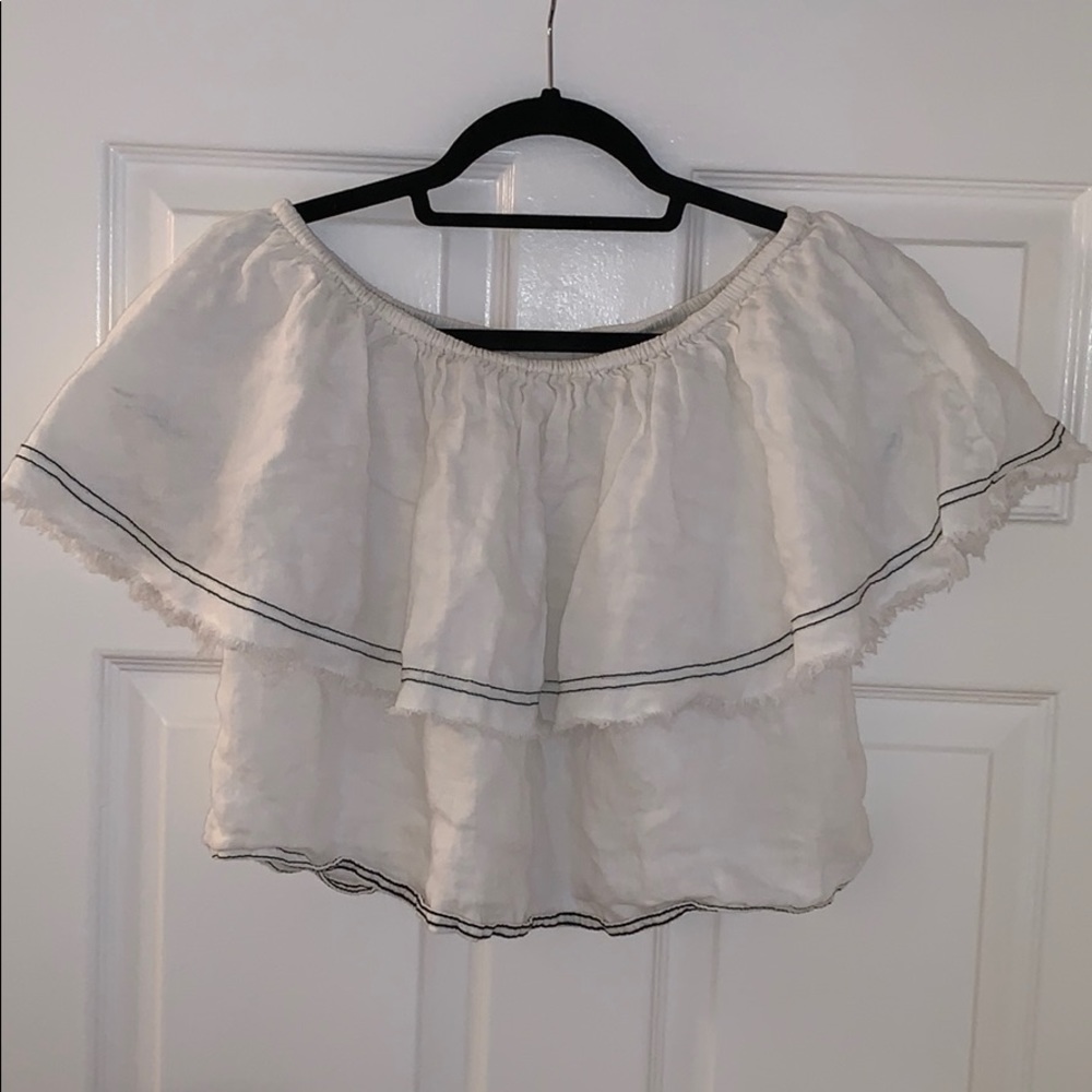 ZARA BLACK STITCH OFF SHOULDER TOP SIZE XS. LINEN